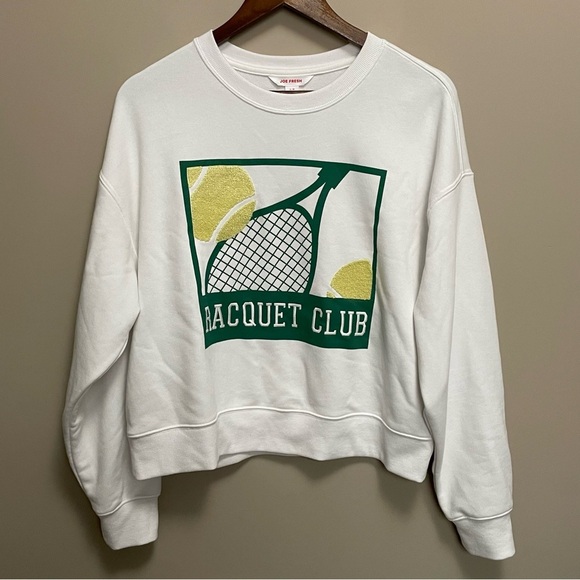 Joe Fresh Sweaters - Joe Fresh White and Green Racquet Club Sweatshirt Tennis Women’s Large